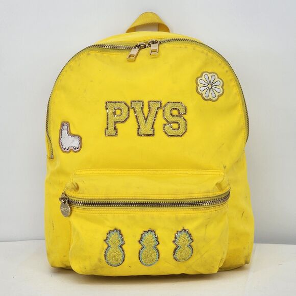 Stoney Clover Lane Bright Yellow Backpack Pineapple Llama Daisy P V S Patch - Picture 1 of 16
